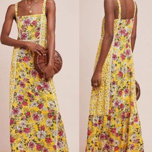 FARM RIO X ANTHROPOLOGIE Cantonal Maxi Yellow Dress.